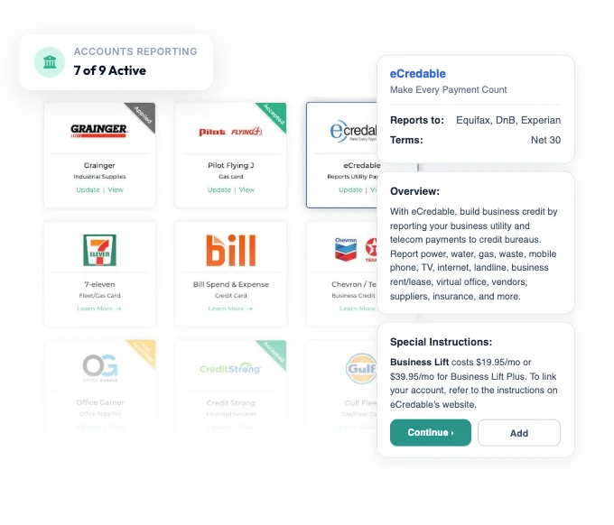 Curated Finance Solutions — vendor grid and eCredable card